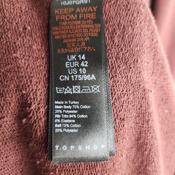 Topshop Brown Cotton Belted Sweatshirt Dress Round Neck Long Sleeve Size 10 - Picture 8 of 11